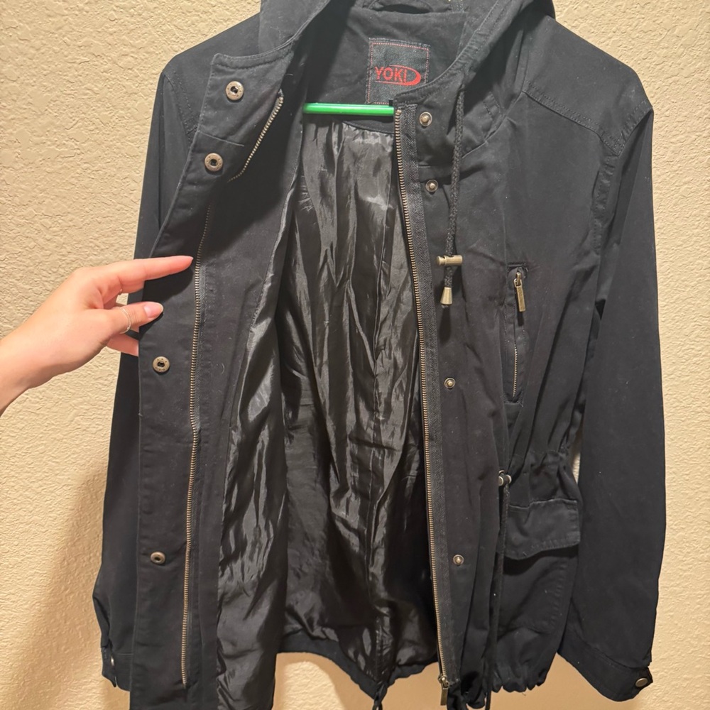 Black Hooded Drawstring Anorak Jacket size XL - Picture 8 of 10